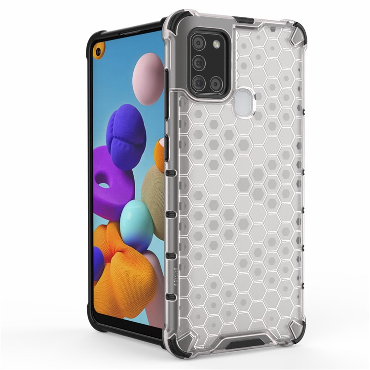 Couverture Hybride TPU + PC à Motif en Nid D'abeille Pour Samsung Galaxy A21s - Blanche