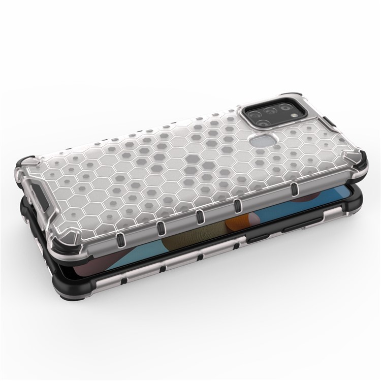 Couverture Hybride TPU + PC à Motif en Nid D'abeille Pour Samsung Galaxy A21s - Blanche