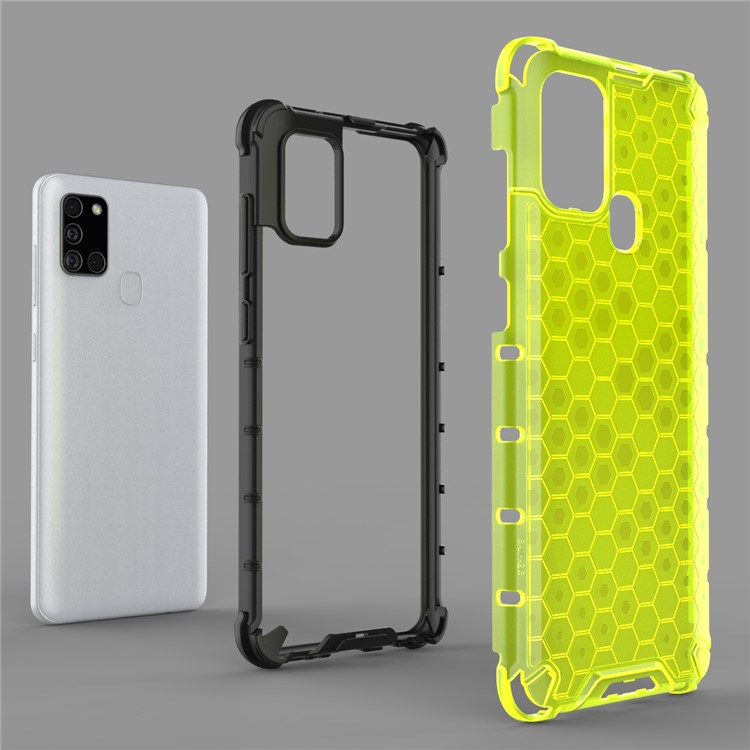 Cubierta Híbrida de TPU + PC de Patrón de Honeycomb Para Samsung Galaxy A21s - Blanco