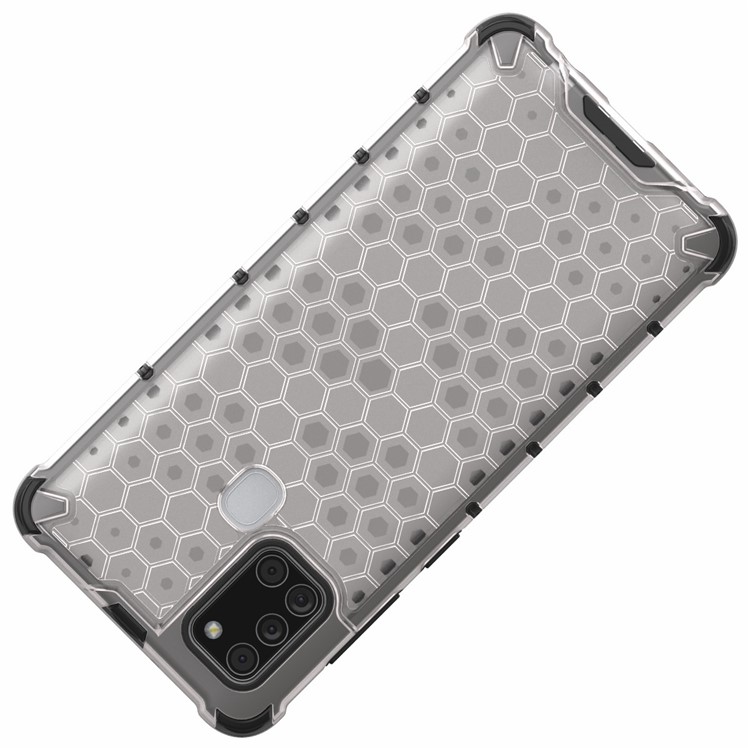 Couverture Hybride TPU + PC à Motif en Nid D'abeille Pour Samsung Galaxy A21s - Blanche