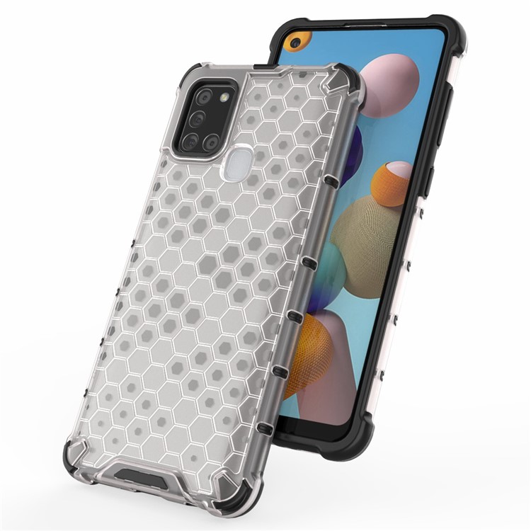 Couverture Hybride TPU + PC à Motif en Nid D'abeille Pour Samsung Galaxy A21s - Blanche