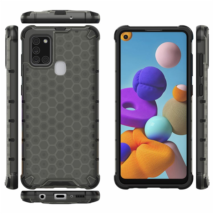 Honeycomb Pattern Shockproof TPU + PC Hybrid Cover for Samsung Galaxy A21s - Black-2