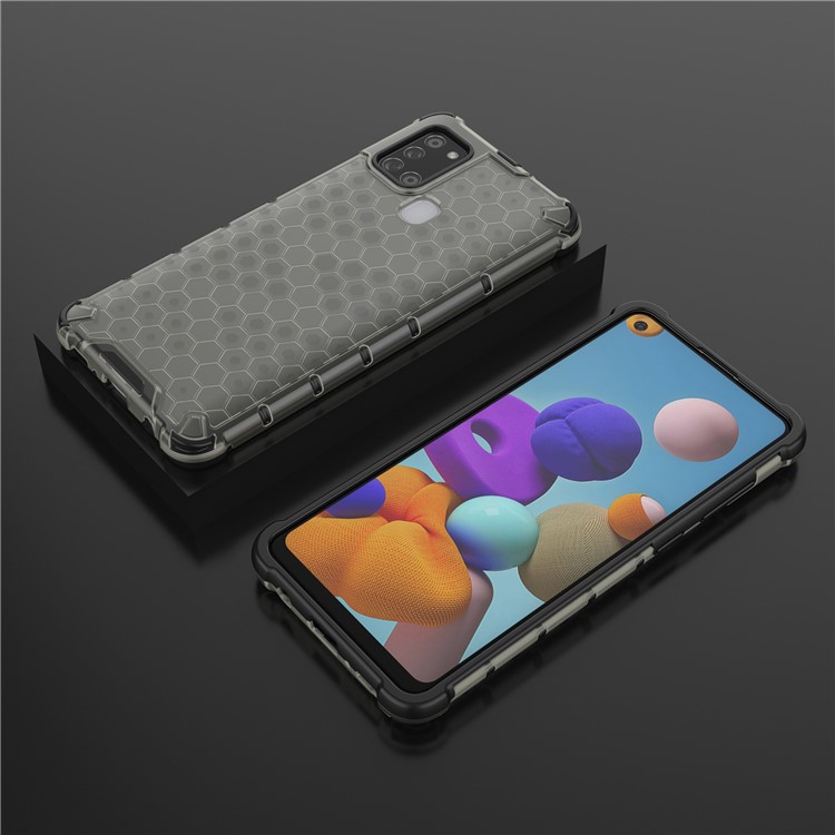 Honeycomb Pattern Shockproof TPU + PC Hybrid Cover for Samsung Galaxy A21s - Black-3