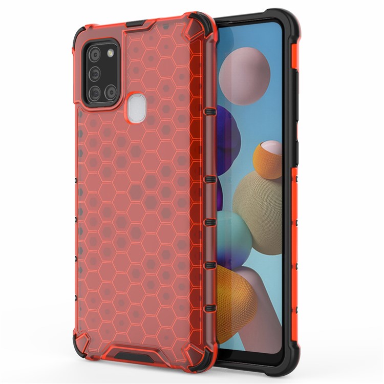 Honeycomb Pattern Shockproof TPU + PC Hybrid Cover for Samsung Galaxy A21s - Red-1