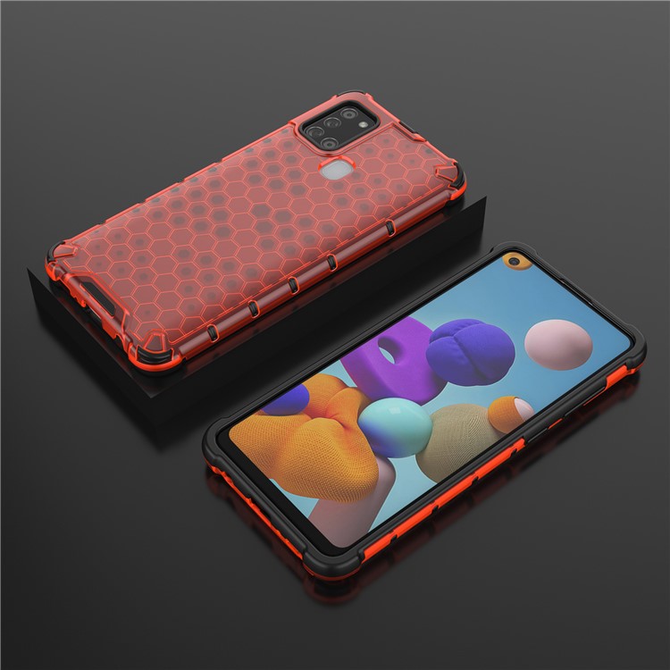 Honeycomb Pattern Shockproof TPU + PC Hybrid Cover for Samsung Galaxy A21s - Red-3