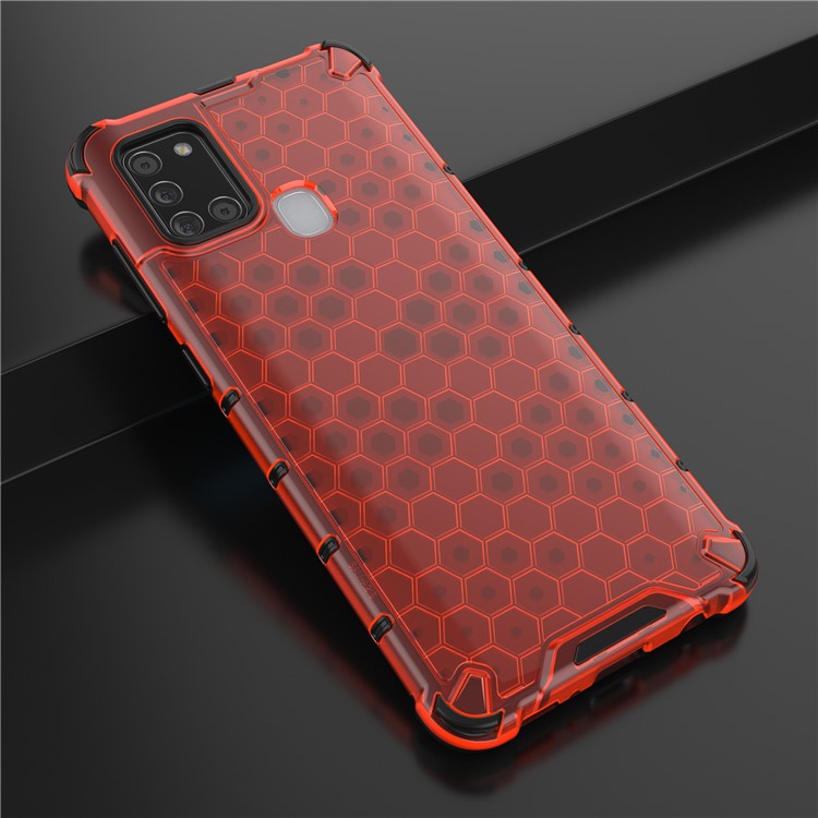 Honeycomb Pattern Shockproof TPU + PC Hybrid Cover for Samsung Galaxy A21s - Red-4