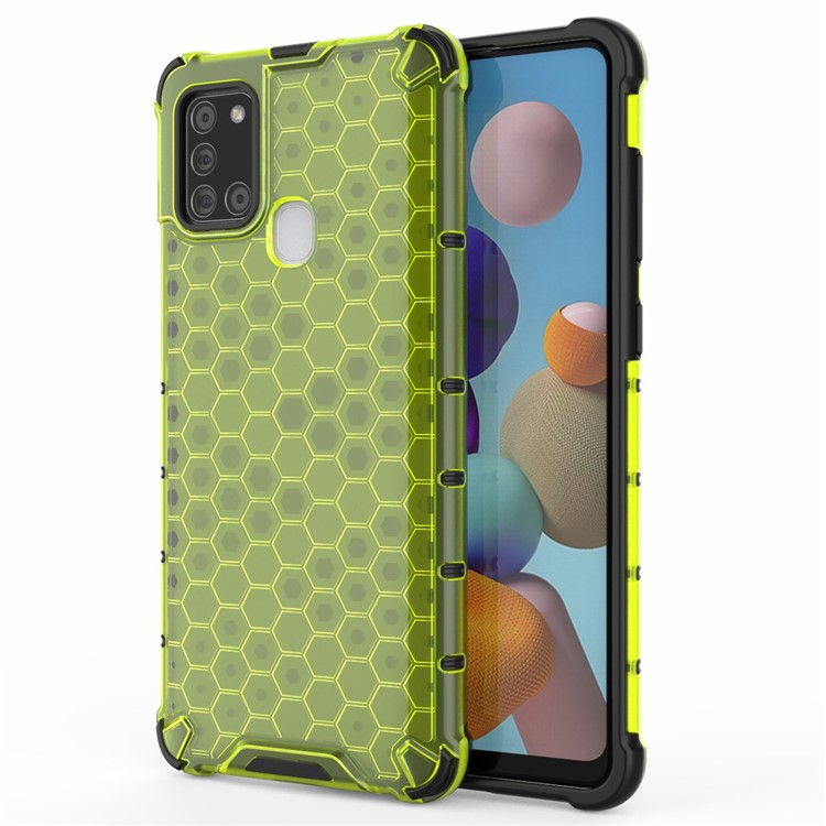 Honeycomb Pattern Shockproof TPU + PC Hybrid Cover for Samsung Galaxy A21s - Green-1