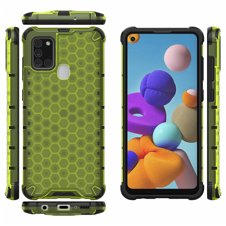 Honeycomb Pattern Shockproof TPU + PC Hybrid Cover for Samsung Galaxy A21s - Green-2