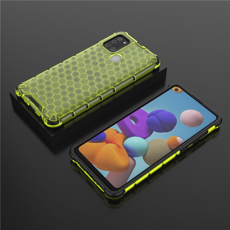 Honeycomb Pattern Shockproof TPU + PC Hybrid Cover for Samsung Galaxy A21s - Green-3