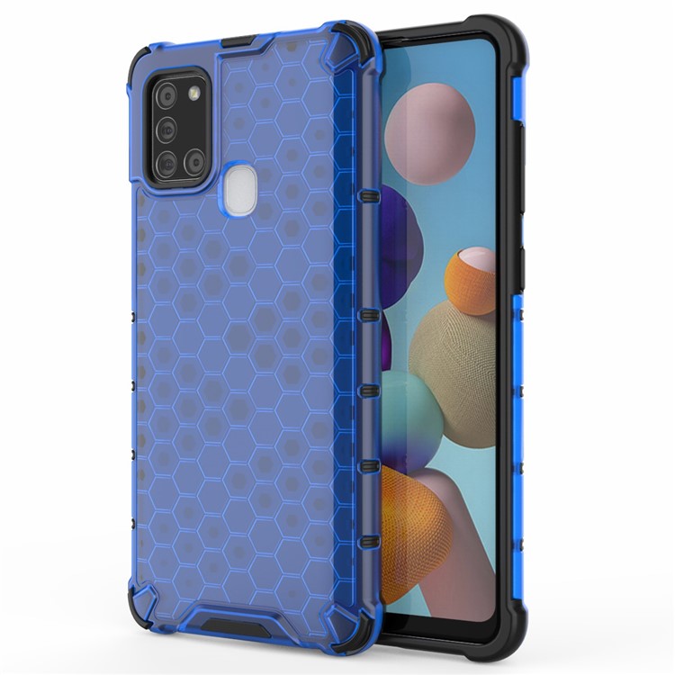 Honeycomb Pattern Shockproof TPU + PC Hybrid Cover for Samsung Galaxy A21s - Blue-1