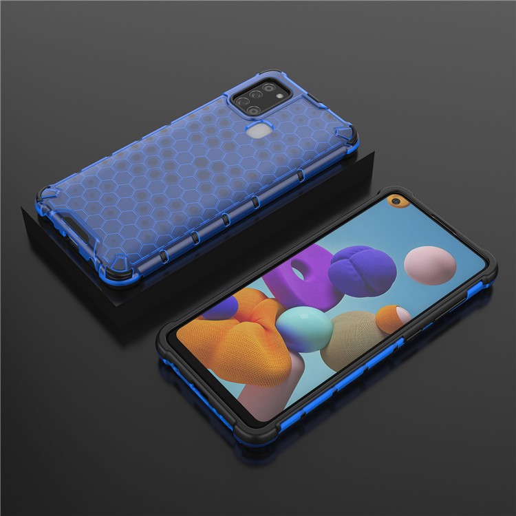 Honeycomb Pattern Shockproof TPU + PC Hybrid Cover for Samsung Galaxy A21s - Blue-3