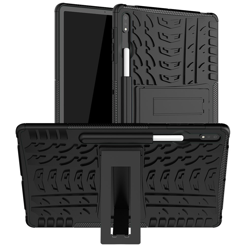 Cool Tire Hybrid PC + TPU Protector Cover Con Kickstand Para Samsung Galaxy Tab S7 Plus/Tab S7 fe - Negro