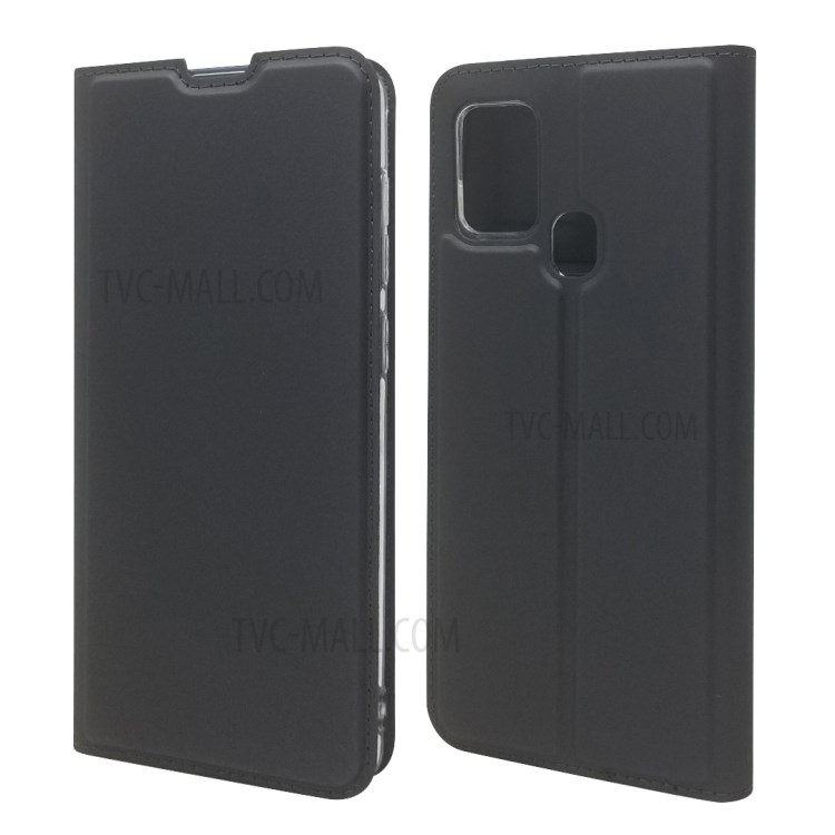 Magnetic Adsorption Stand Leather Card Holder Case for Samsung Galaxy A21s - Black-1