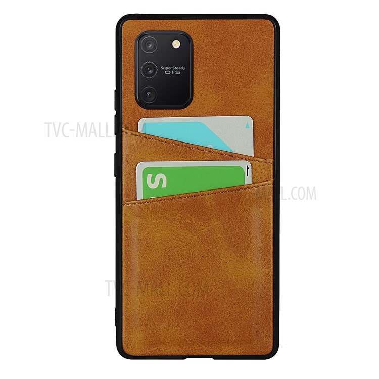 Dual Card Slots PU Leather Coated TPU Back Case for Samsung Galaxy A91/S10 Lite - Brown-2