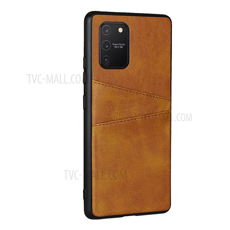 Dual Card Slots PU Leather Coated TPU Back Case for Samsung Galaxy A91/S10 Lite - Brown-4