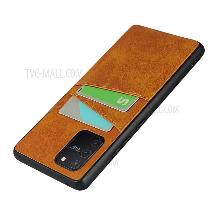 Dual Card Slots PU Leather Coated TPU Back Case for Samsung Galaxy A91/S10 Lite - Brown-5