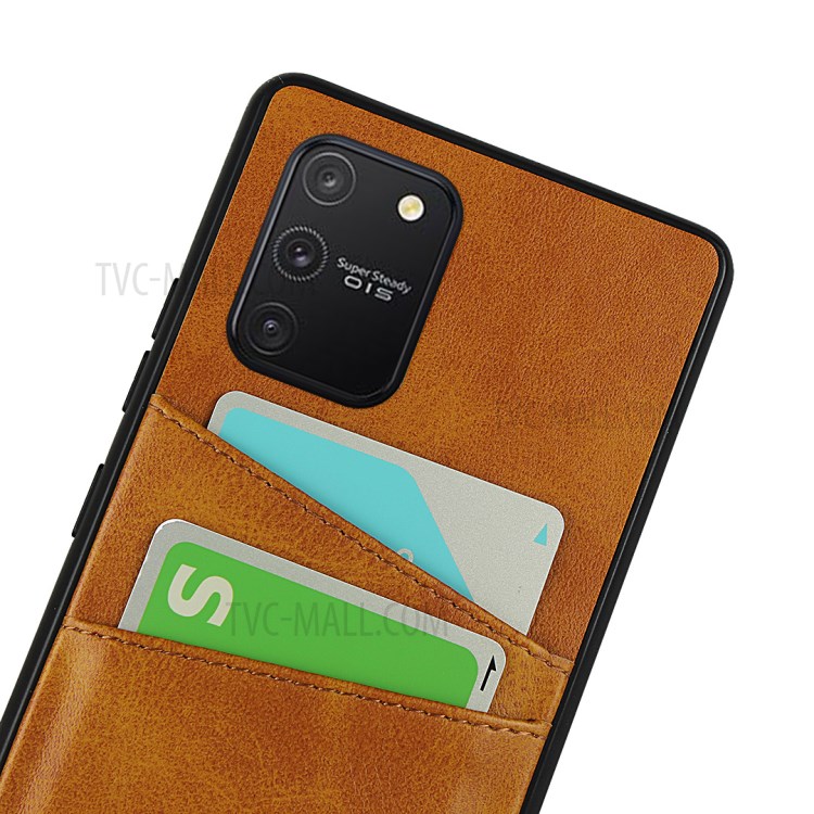 Dual Card Slots PU Leather Coated TPU Back Case for Samsung Galaxy A91/S10 Lite - Brown-6