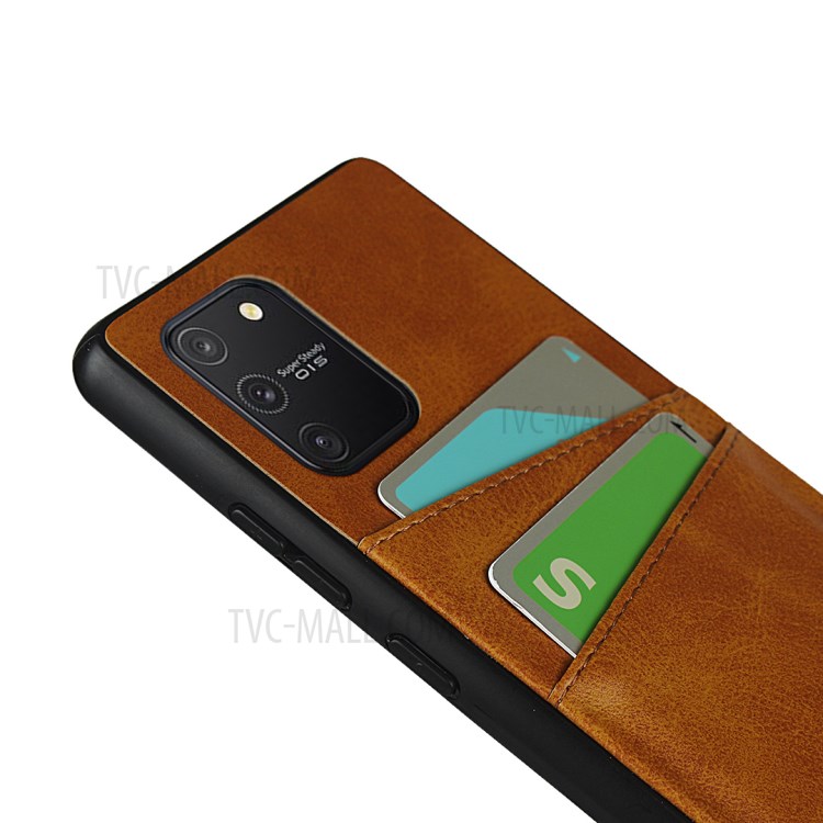 Dual Card Slots PU Leather Coated TPU Back Case for Samsung Galaxy A91/S10 Lite - Brown-7