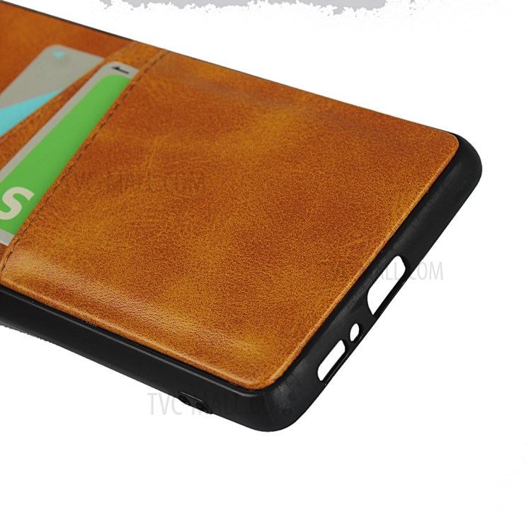 Dual Card Slots PU Leather Coated TPU Back Case for Samsung Galaxy A91/S10 Lite - Brown-8