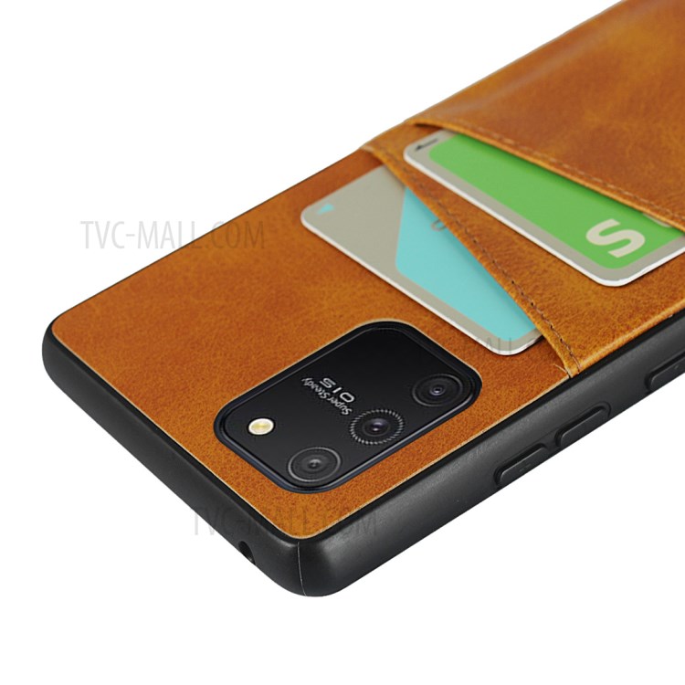 Dual Card Slots PU Leather Coated TPU Back Case for Samsung Galaxy A91/S10 Lite - Brown-9