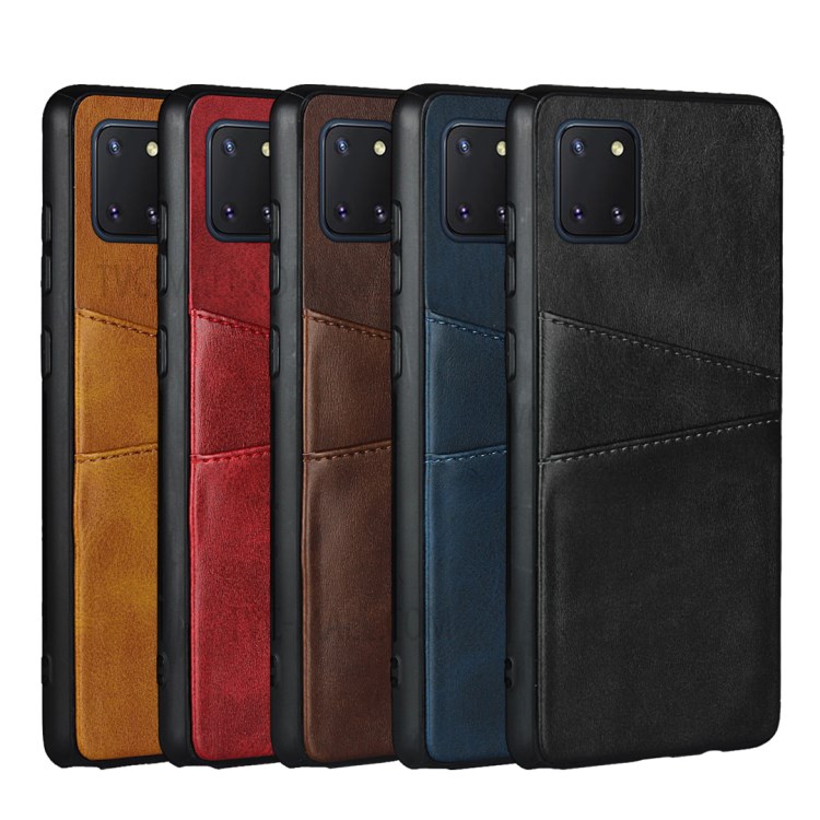 Dual Card Slots PU Leather Coated TPU Phone Case for Samsung Galaxy A81/Note 10 Lite - Brown-11