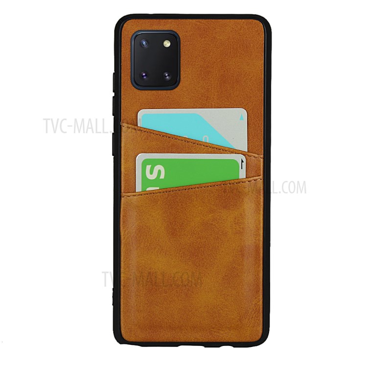 Dual Card Slots PU Leather Coated TPU Phone Case for Samsung Galaxy A81/Note 10 Lite - Brown-2