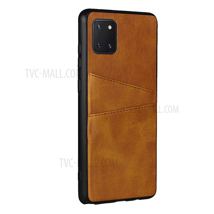 Dual Card Slots PU Leather Coated TPU Phone Case for Samsung Galaxy A81/Note 10 Lite - Brown-4