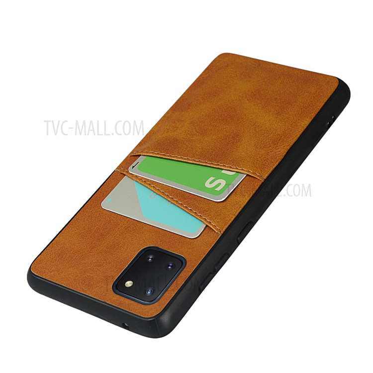 Dual Card Slots PU Leather Coated TPU Phone Case for Samsung Galaxy A81/Note 10 Lite - Brown-5