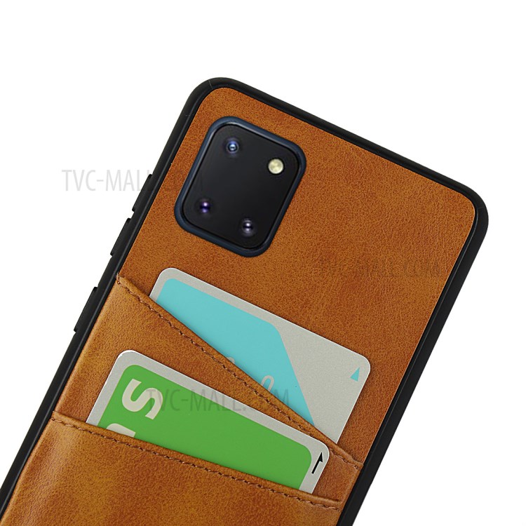 Dual Card Slots PU Leather Coated TPU Phone Case for Samsung Galaxy A81/Note 10 Lite - Brown-6