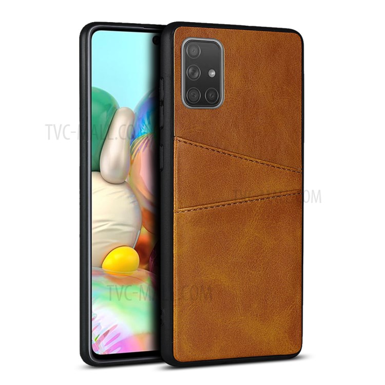 Dual Card Slots PU Leather Coated TPU Phone Cover for Samsung Galaxy A71 SM-A715 - Brown-1