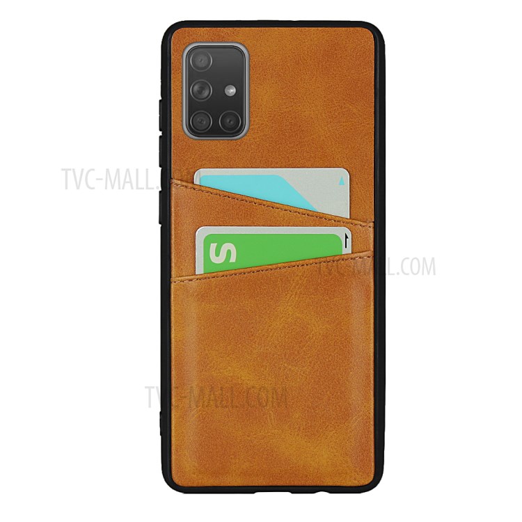 Dual Card Slots PU Leather Coated TPU Phone Cover for Samsung Galaxy A71 SM-A715 - Brown-2