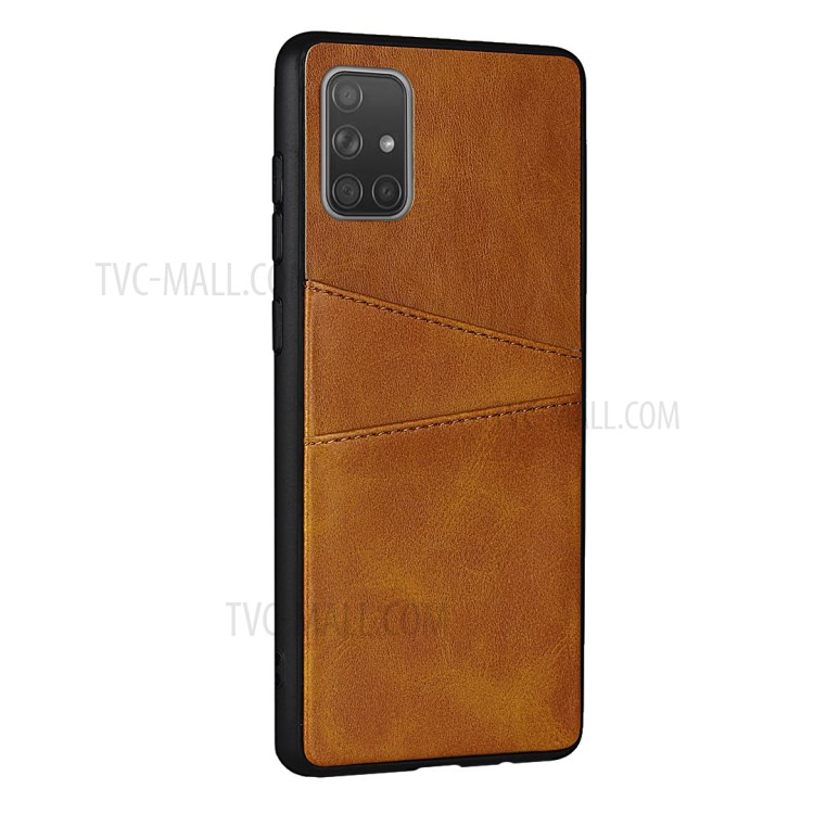 Dual Card Slots PU Leather Coated TPU Phone Cover for Samsung Galaxy A71 SM-A715 - Brown-4