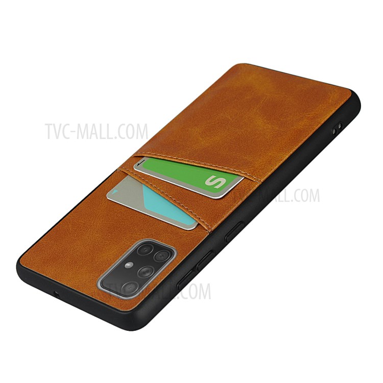 Dual Card Slots PU Leather Coated TPU Phone Cover for Samsung Galaxy A71 SM-A715 - Brown-5