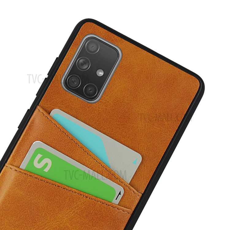 Dual Card Slots PU Leather Coated TPU Phone Cover for Samsung Galaxy A71 SM-A715 - Brown-6