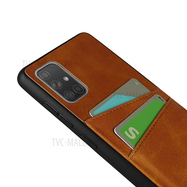 Dual Card Slots PU Leather Coated TPU Phone Cover for Samsung Galaxy A71 SM-A715 - Brown-7