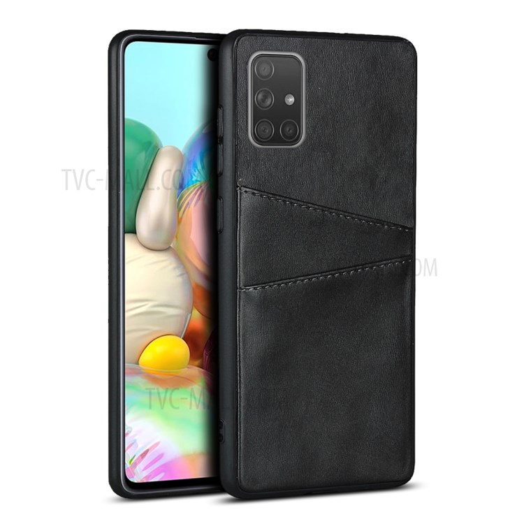 Dual Card Slots PU Leather Coated TPU Phone Cover for Samsung Galaxy A71 SM-A715 - Black-1