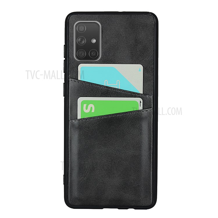 Dual Card Slots PU Leather Coated TPU Phone Cover for Samsung Galaxy A71 SM-A715 - Black-2