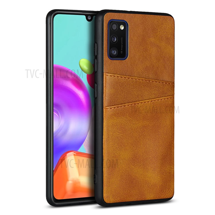 PU Leather + PC Phone Casing Card Slots Cover for Samsung Galaxy A41 (Global Version) - Brown-1