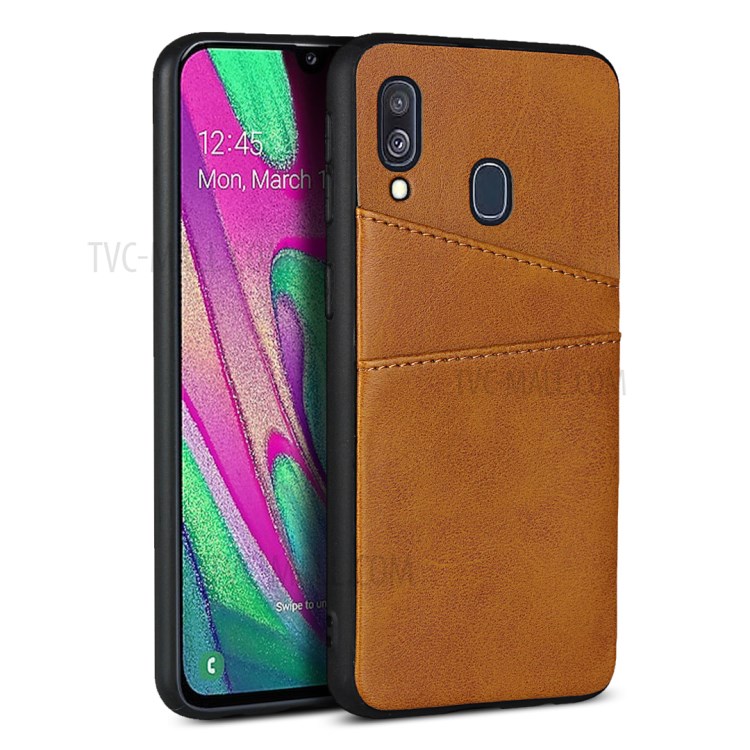 PU Leather + TPU Combo Casing Card Slots Cover for Samsung Galaxy A40 - Brown-1
