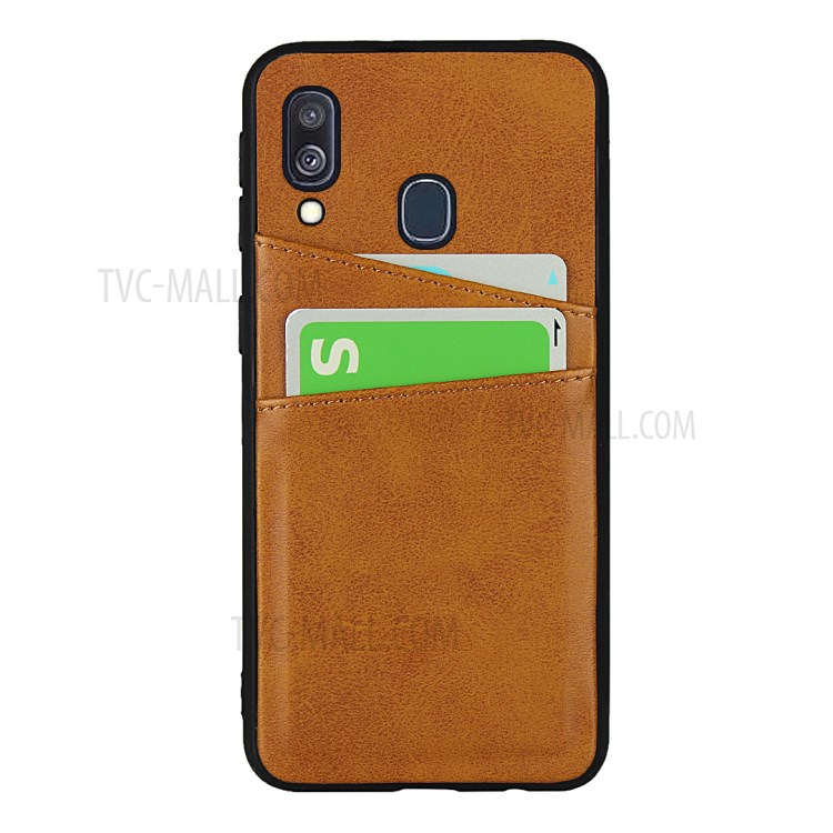 PU Leather + TPU Combo Casing Card Slots Cover for Samsung Galaxy A40 - Brown-2