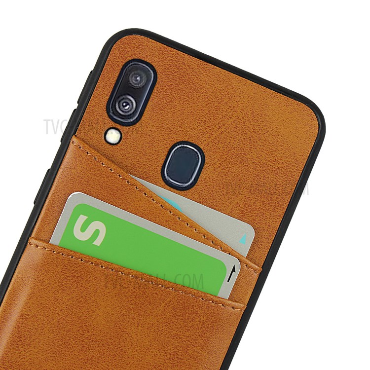 PU Leather + TPU Combo Casing Card Slots Cover for Samsung Galaxy A40 - Brown-6
