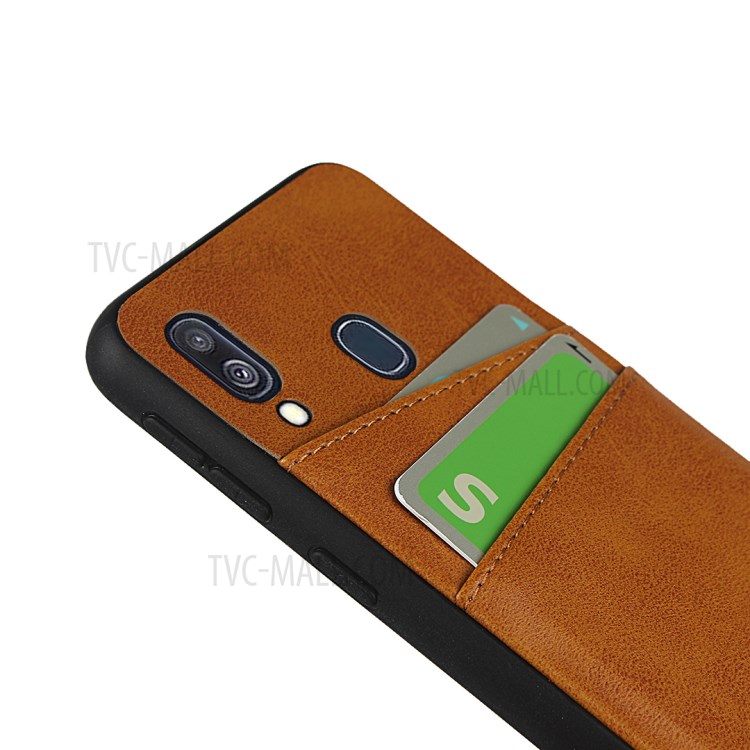 PU Leather + TPU Combo Casing Card Slots Cover for Samsung Galaxy A40 - Brown-7