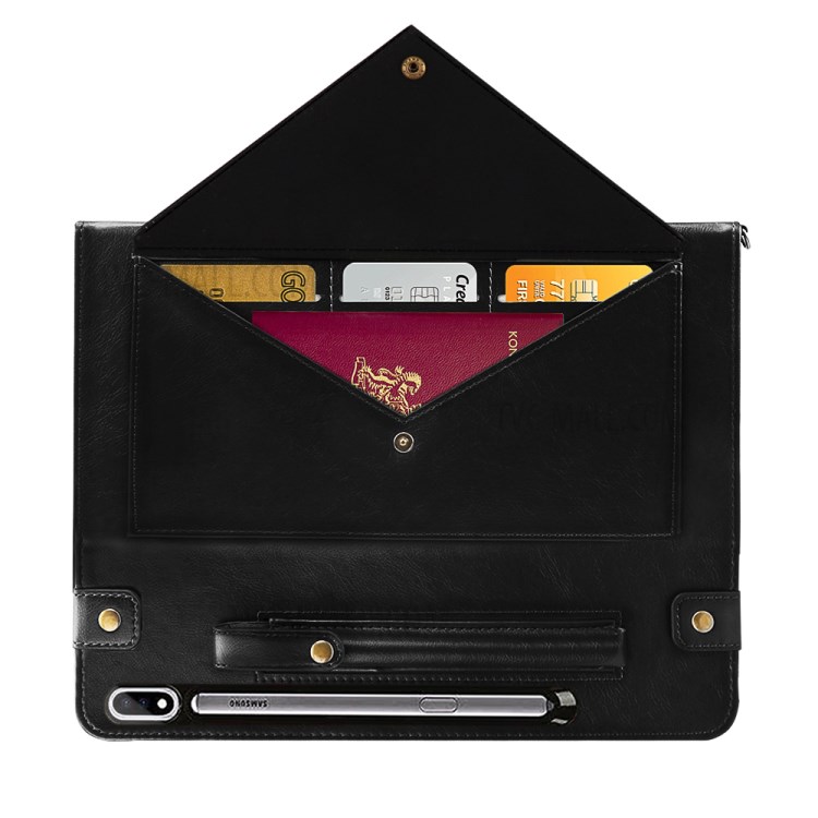 Envelop Style Wallet Leather Tablet Cover with Pen Slot for Samsung Galaxy Tab S7 Plus - Black-2