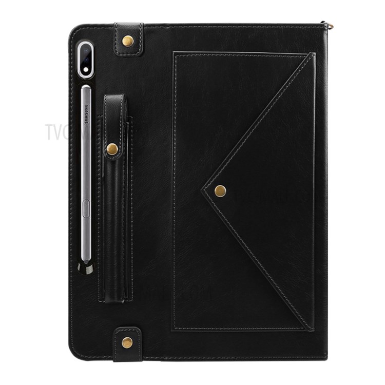 Envelop Style Wallet Leather Tablet Cover with Pen Slot for Samsung Galaxy Tab S7 Plus - Black-5
