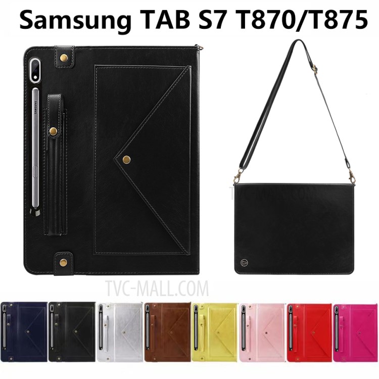 Envelop Style Wallet Leather Tablet Cover with Pen Slot for Samsung Galaxy Tab S7 Plus - Black-6