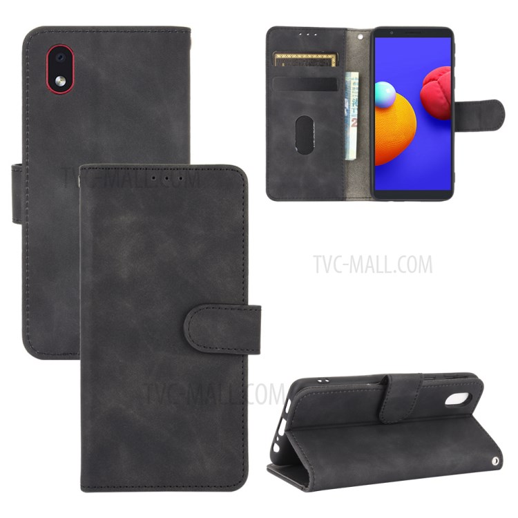 Skin-touch Wallet Stand Leather Case for Samsung Galaxy M01 Core/A01 Core - Black-1