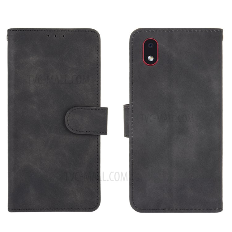 Skin-touch Wallet Stand Leather Case for Samsung Galaxy M01 Core/A01 Core - Black-7