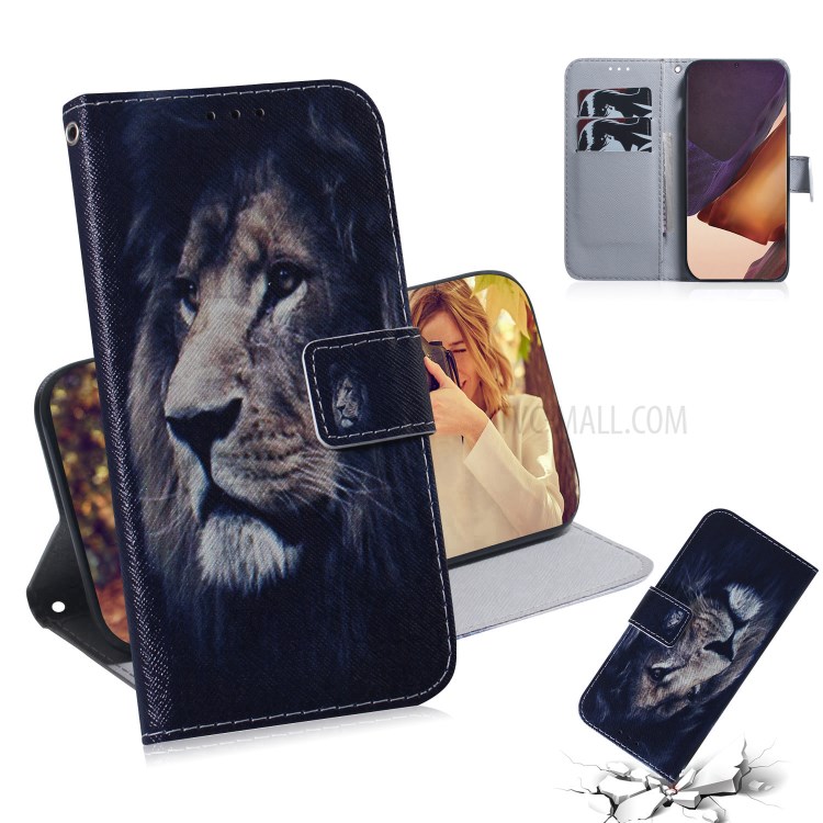 Pattern Printing PU Leather Wallet Case for Samsung Galaxy Note20 Ultra 5G / Galaxy Note20 Ultra - Lion-1