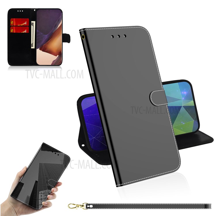 Mirror Surface Case Leather Wallet Cover for Samsung Galaxy Note20 Ultra/Note20 Ultra 5G - Black-1