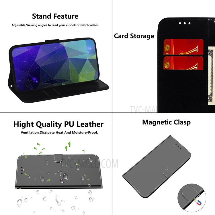 Mirror-like Skin Leather with Wallet Cover with Strap for Samsung Galaxy A21s - Black-8